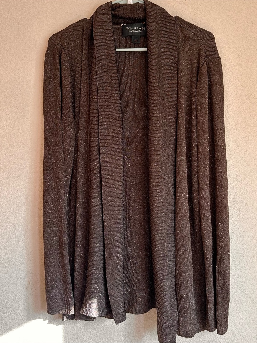 St John Couture Womens Large Brown Metallic Sparkle Cardigan